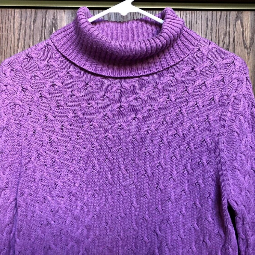 Croft & Barrow Women's Cable Knit Ribbed Turtleneck Sweater Medium Purple Cotton - Picture 3 of 15